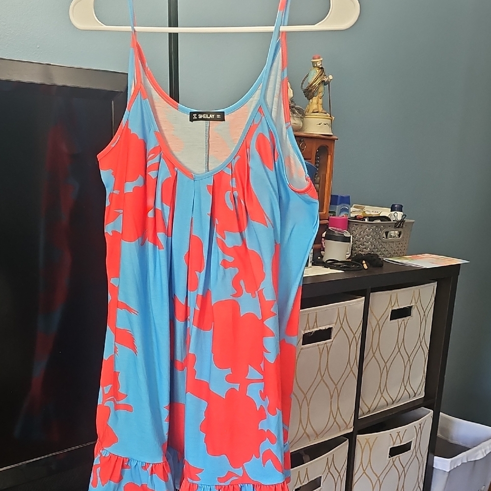 Blue and Red Floral Baby Doll Type Shirt